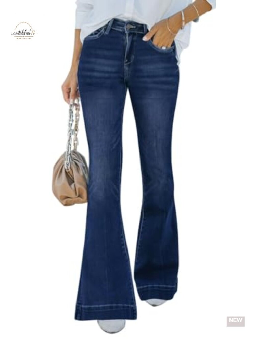 High Waisted Bell Bottom Flare Jeans Butt Lifting Stretch Denim - Picture 4 of 6